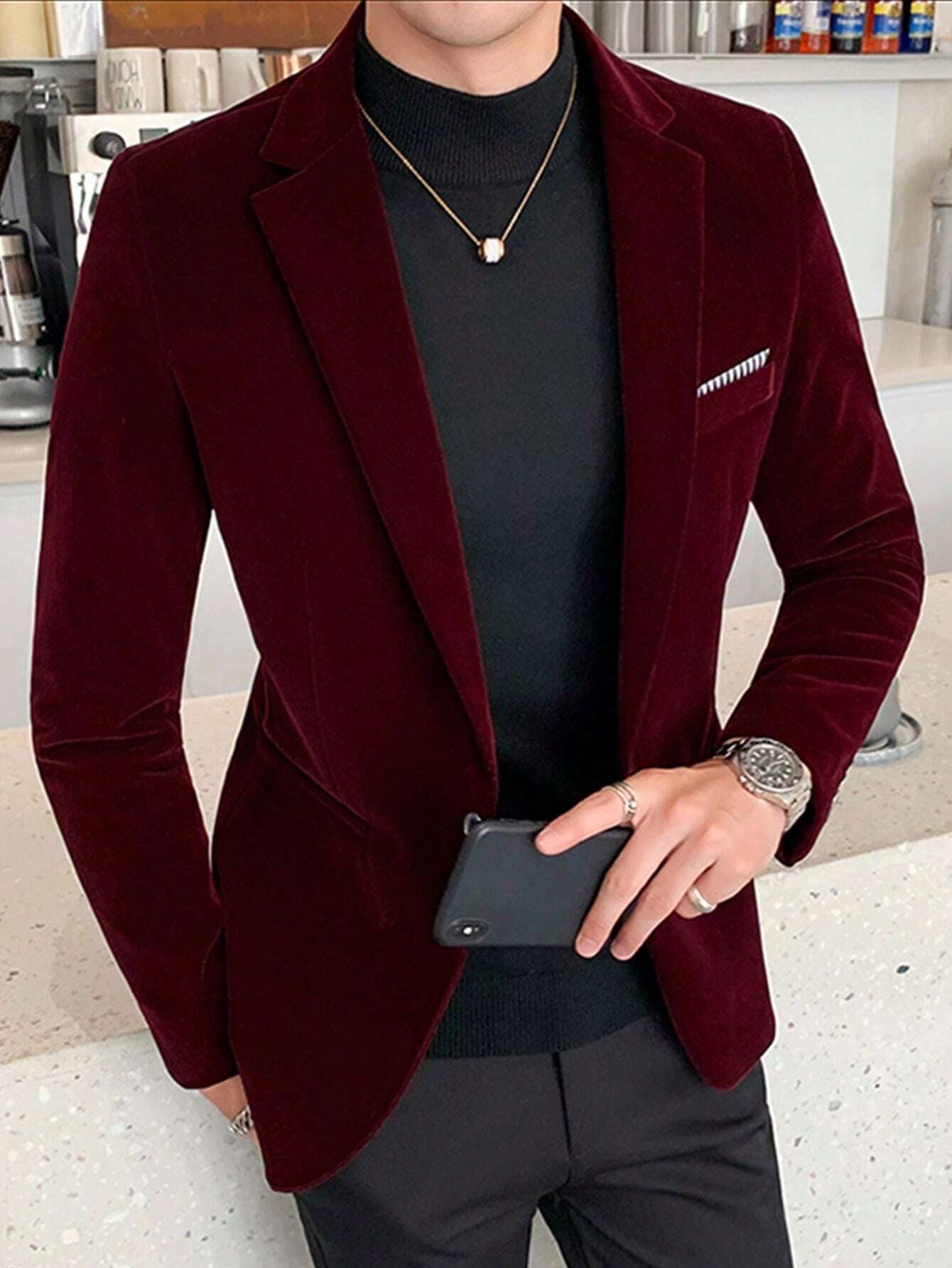 Men Single Button Blazer