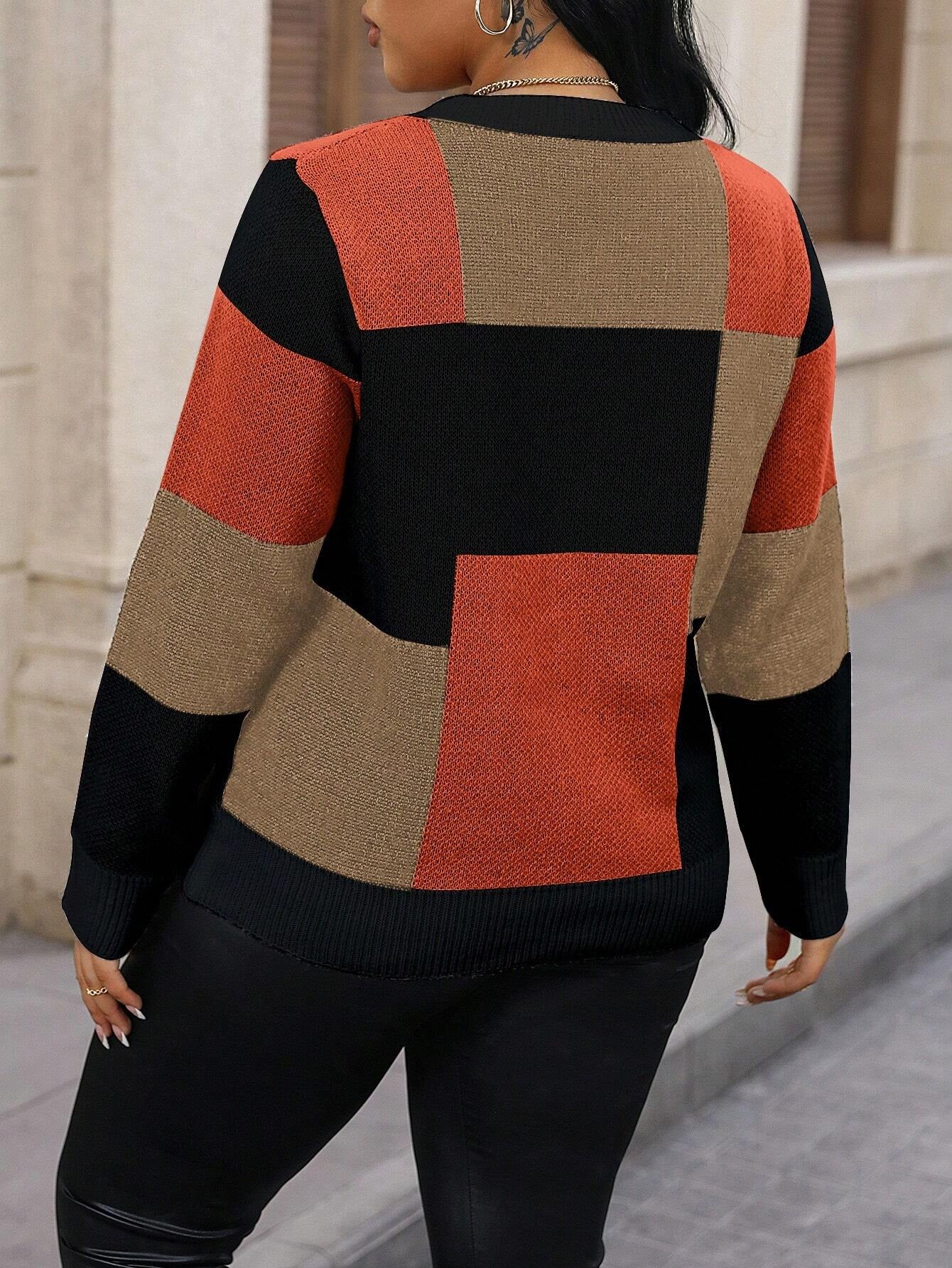 Calvaya plus Size Plaid Sweater with Drop Shoulder