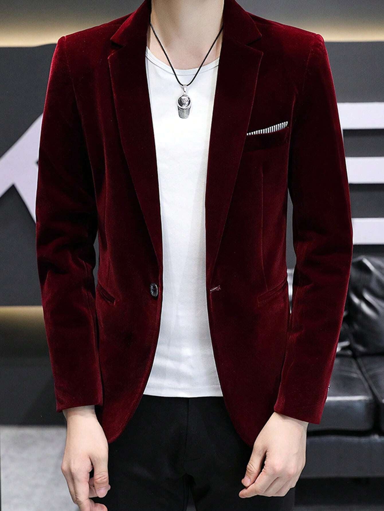 Men Single Button Blazer