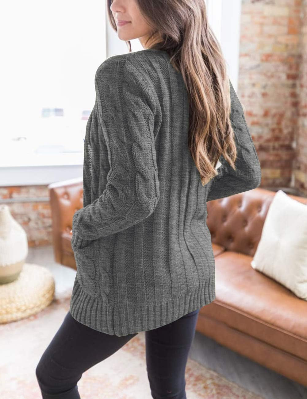 MEROKEETY Women'S 2025 Fall Long Sleeve Cable Knit Sweater Open Front Cardigan Button Loose Outerwear