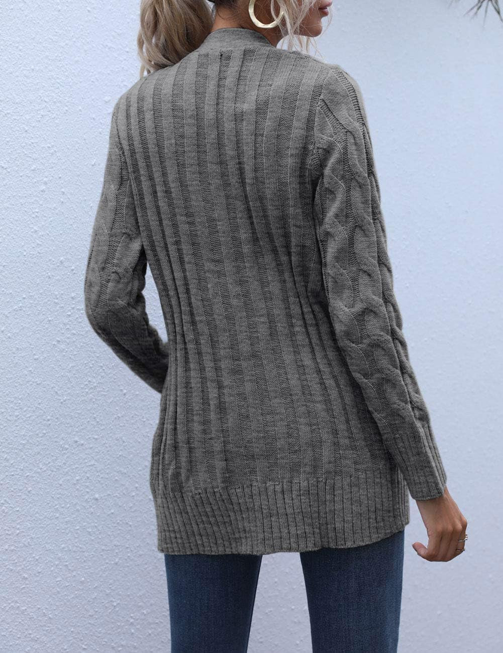 MEROKEETY Women'S 2025 Fall Long Sleeve Cable Knit Sweater Open Front Cardigan Button Loose Outerwear