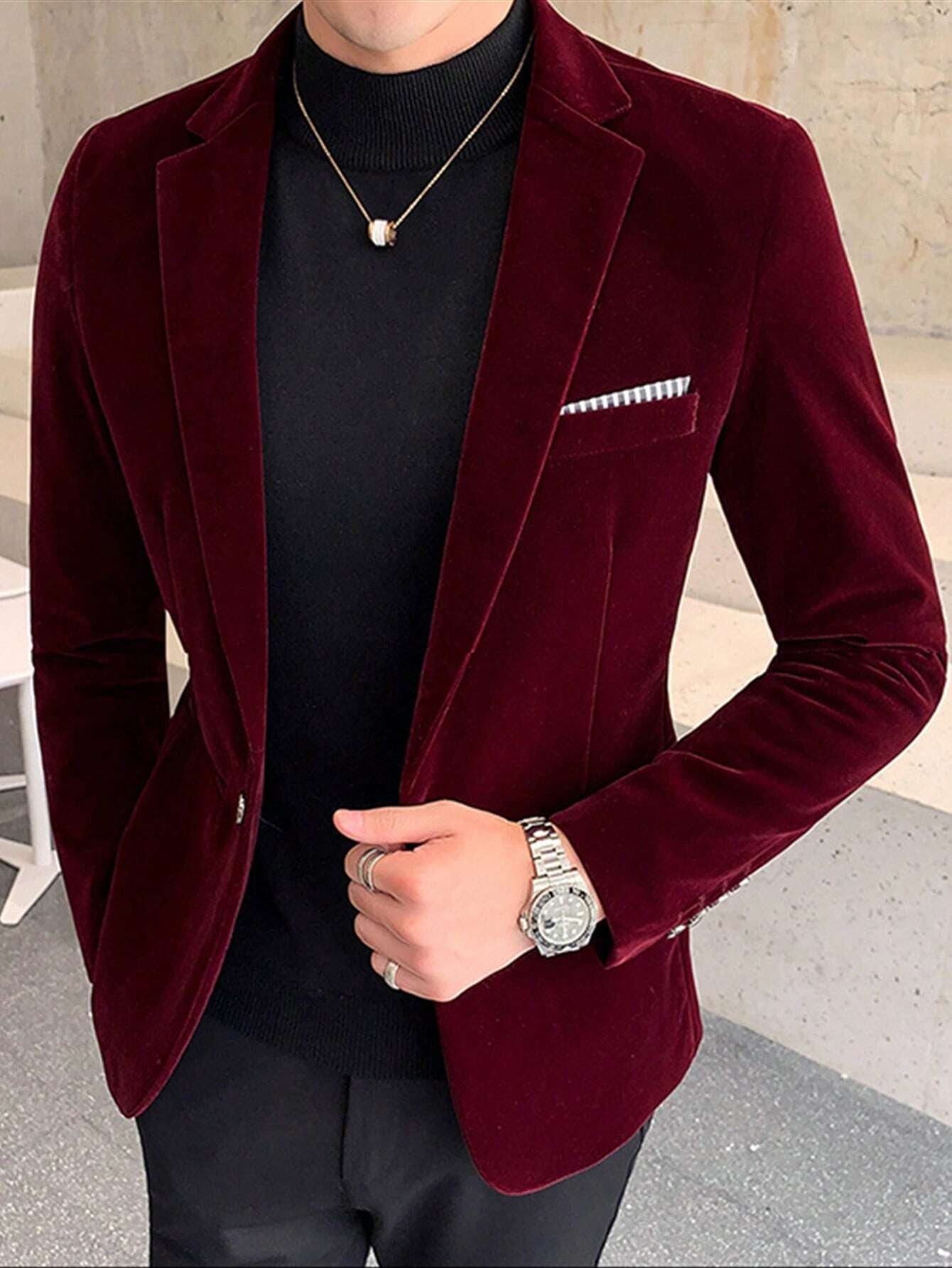Men Single Button Blazer