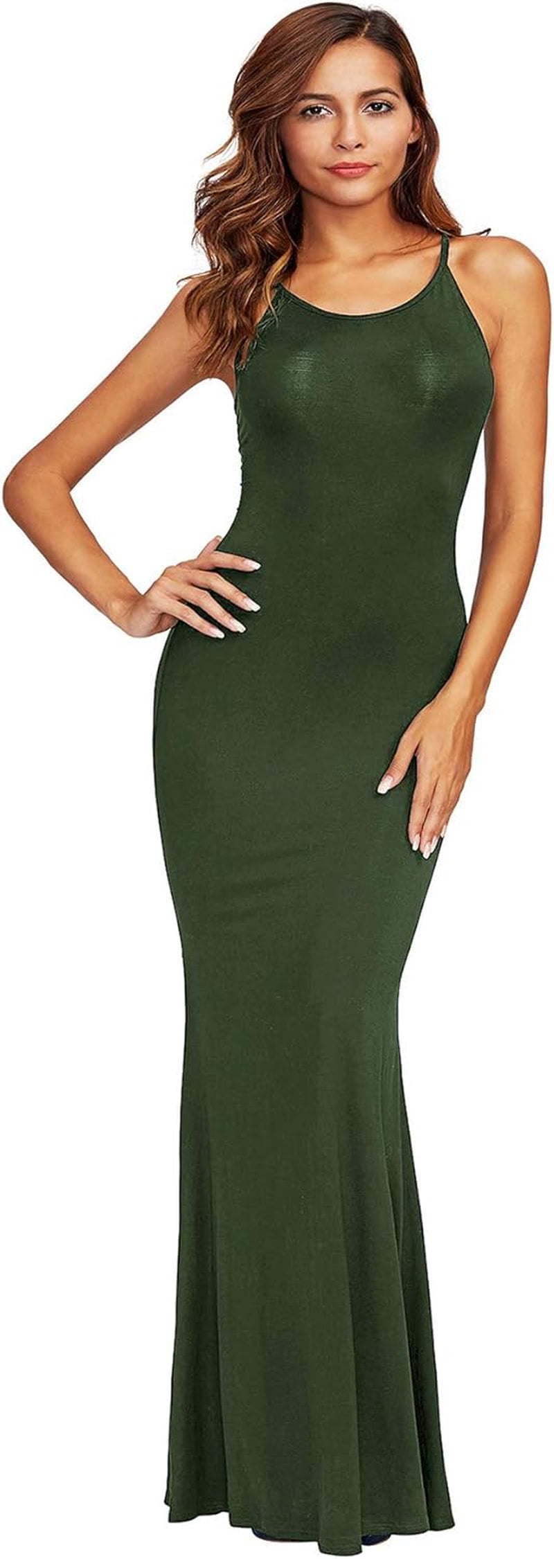Shein Women'S Sexy Striped Bodycon Maxi Dress Strappy Backless Summer Evening Party Dresses Dark Green X-Large