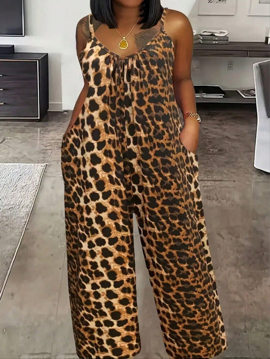 SHEIN plus Size Leopard Print Sleeveless Jumpsuit