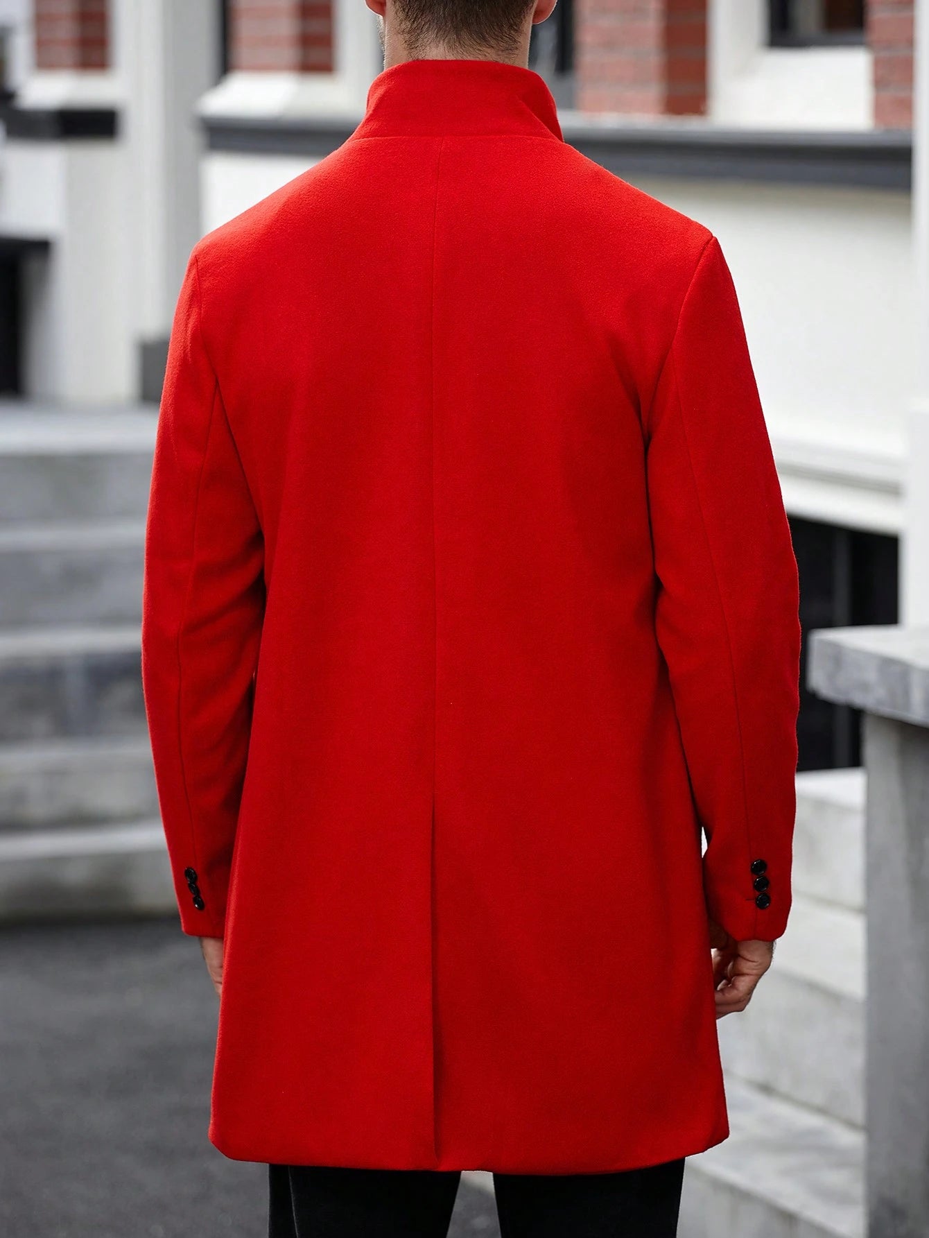 Manfinity Casualcool Men'S Casual Solid Color Stand Collar Overcoat, Autumn Fall Red Going Out Overcoat, for Friends, Husband, Boyfriend Gifts