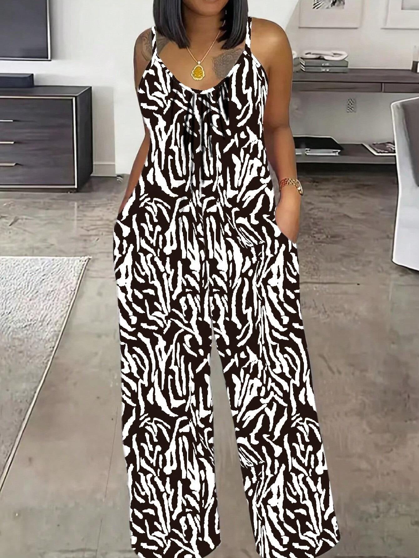 SHEIN plus Size Leopard Print Sleeveless Jumpsuit