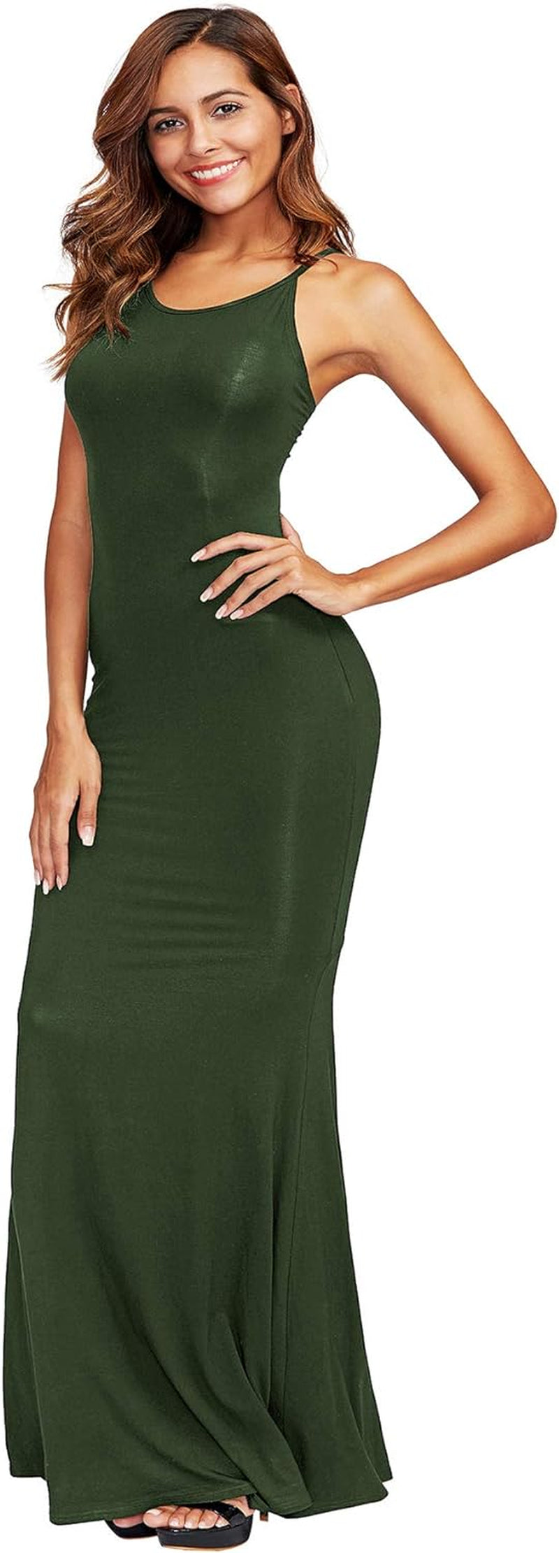 Shein Women'S Sexy Striped Bodycon Maxi Dress Strappy Backless Summer Evening Party Dresses Dark Green X-Large