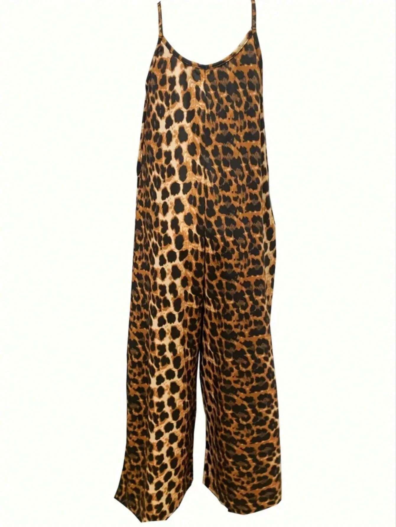 SHEIN plus Size Leopard Print Sleeveless Jumpsuit