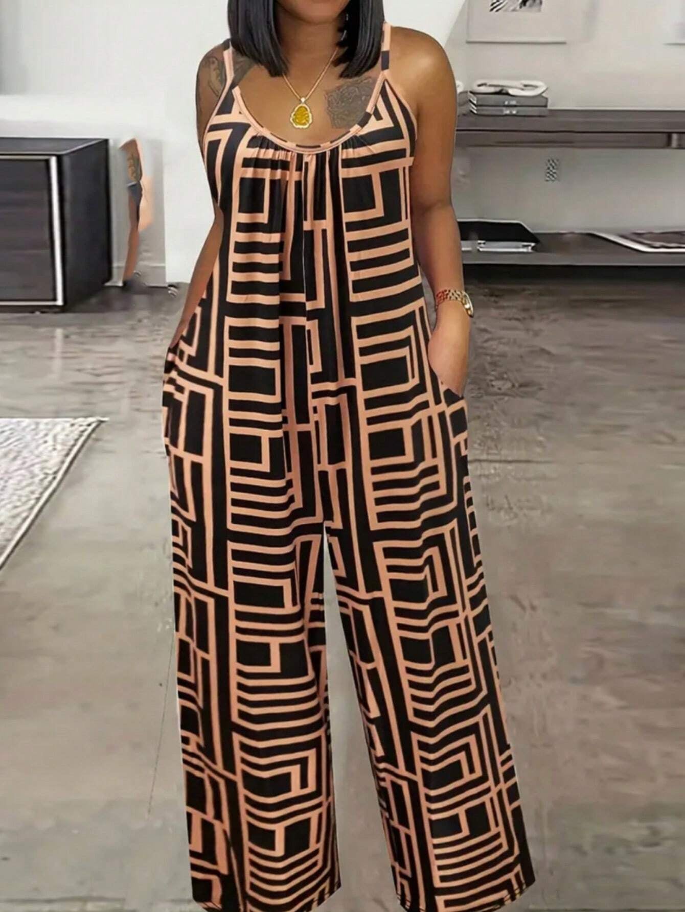 SHEIN plus Size Leopard Print Sleeveless Jumpsuit