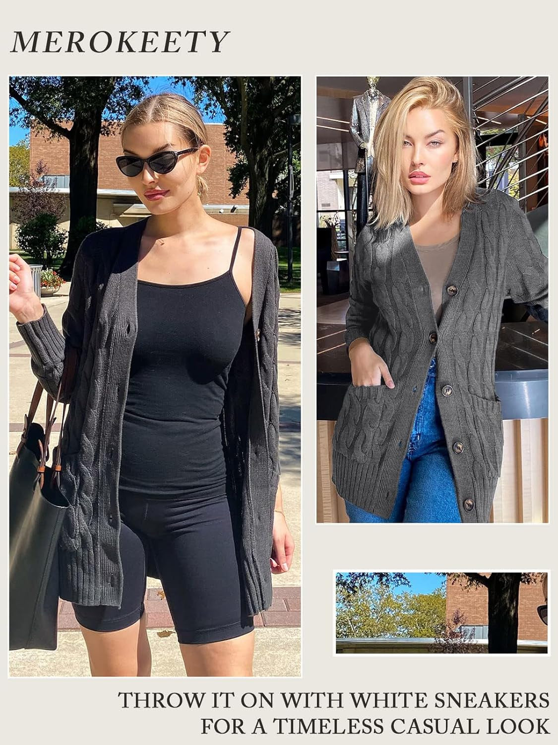 MEROKEETY Women'S 2025 Fall Long Sleeve Cable Knit Sweater Open Front Cardigan Button Loose Outerwear