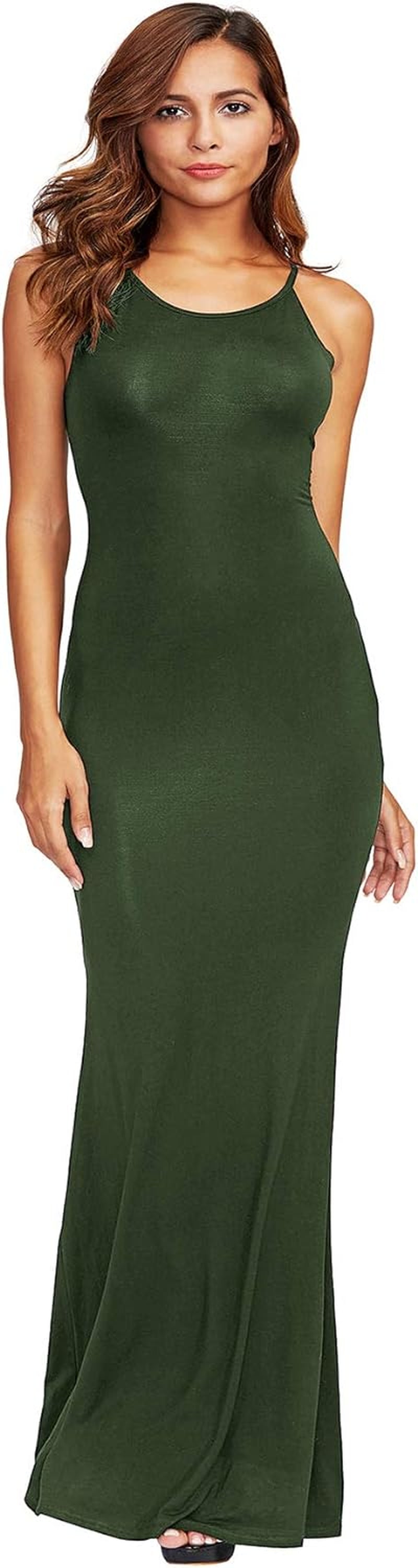 Shein Women'S Sexy Striped Bodycon Maxi Dress Strappy Backless Summer Evening Party Dresses Dark Green X-Large